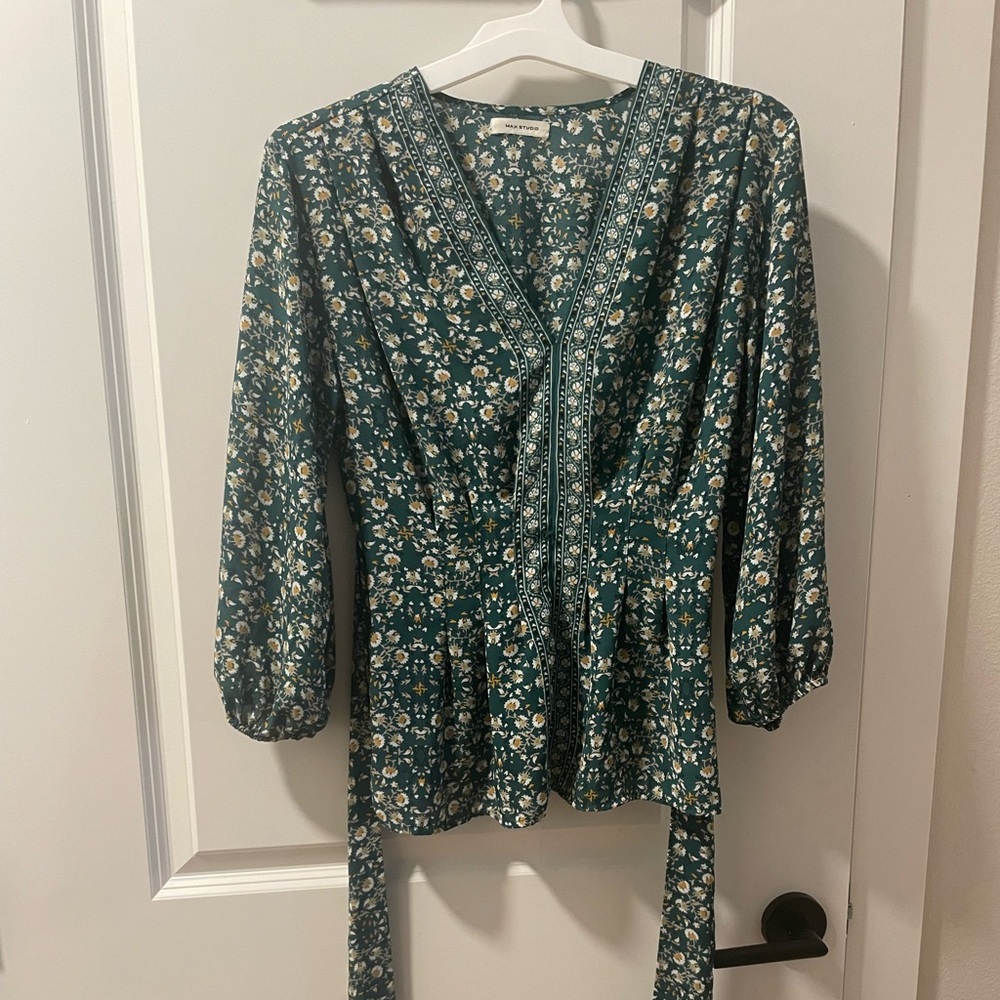 Floral Green Wrap Blouse